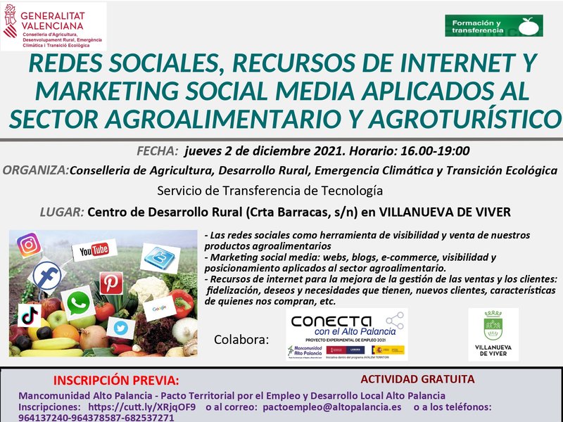 CURSO DE REDES SOCIALES, RECURSOS DE INTERNET Y MARKETING SOCIAL MEDIA APLICADOS AL SECTOR AGROALIMENTARIO Y AGROTURÍSTICO
