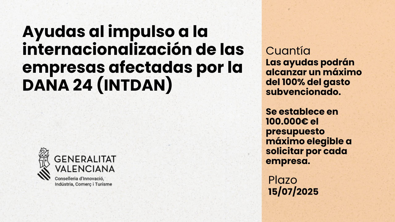 Ayudas al impulso a la internacionalizaci�n de las empresas de la Comunitat Valenciana afectadas por la DANA 24 (INTDAN)