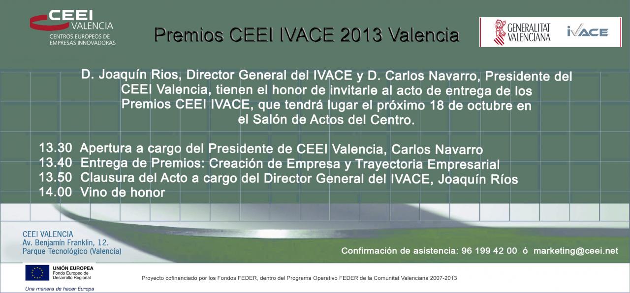 Invitaci�n Entrega Premios CEEI IVACE 2013 Valencia