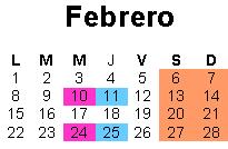 Calendario febrero